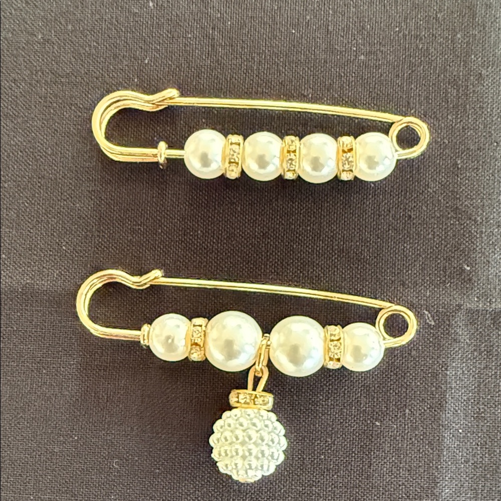 Gold and Pearl Decorative Safety Pins. Set